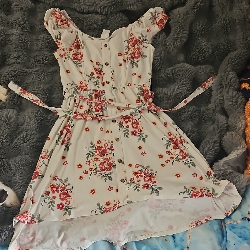NOBO Floral White and Red Casual Kids Dress